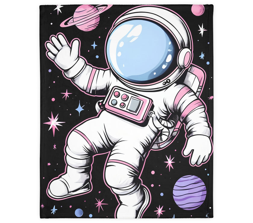 Kids Blanket, Astronaut Spaceman Print, Two-Sided Velveteen Microfiber Throw, Children's Bedroom Decor, Outer Space Theme Bedding, Galaxy