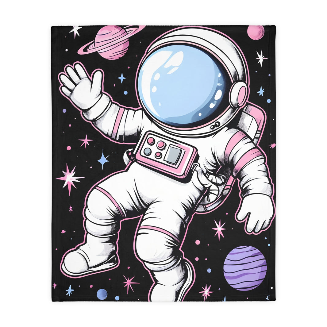 Kids Blanket, Astronaut Spaceman Print, Two-Sided Velveteen Microfiber Throw, Children's Bedroom Decor, Outer Space Theme Bedding, Galaxy