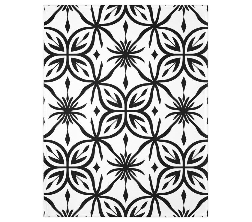 Black and White Pattern Velveteen Microfiber Blanket (Two-sided print)