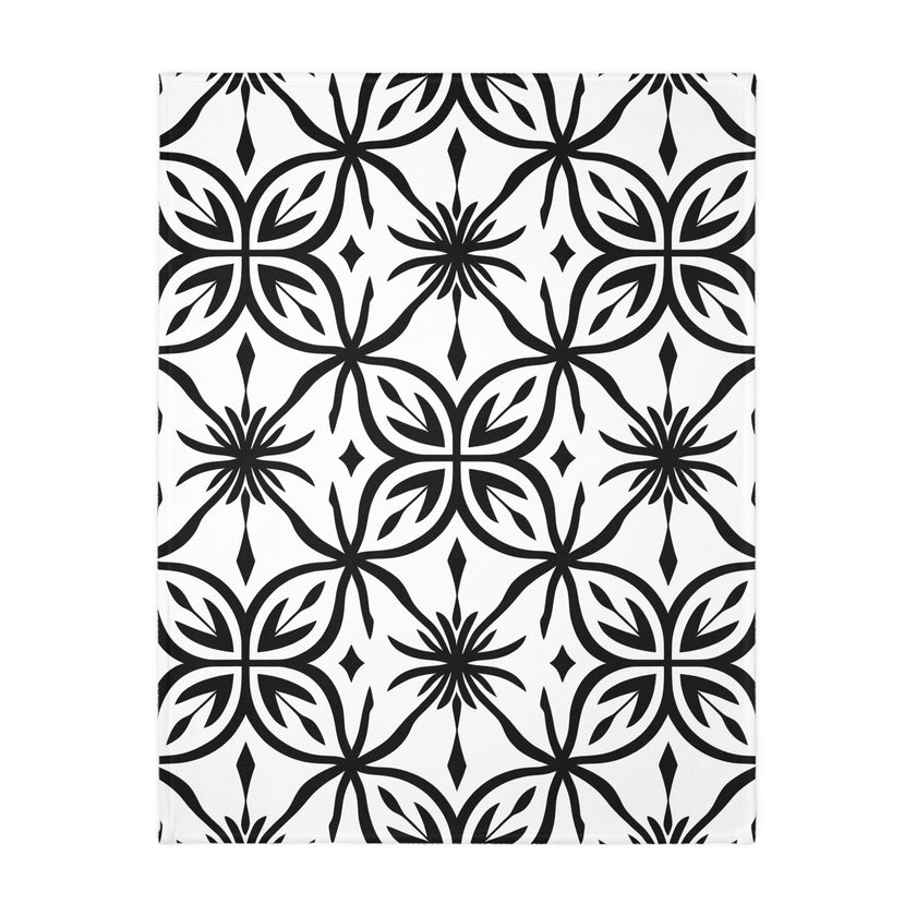 Black and White Pattern Velveteen Microfiber Blanket (Two-sided print)