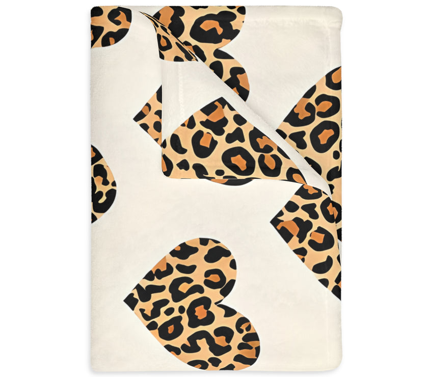 Velveteen Microfiber Blanket, Leopard Print Heart Throw, Cozy Bedding, Animal Lover Gift, Double-sided Couch Cover, Home Decor Accent