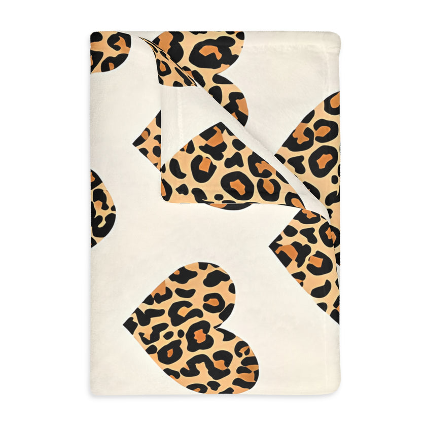 Velveteen Microfiber Blanket, Leopard Print Heart Throw, Cozy Bedding, Animal Lover Gift, Double-sided Couch Cover, Home Decor Accent