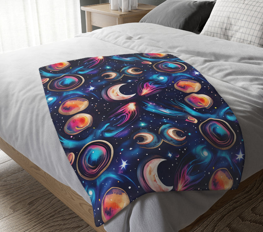Space / Planet Velveteen Microfiber Blanket (Two-sided print)