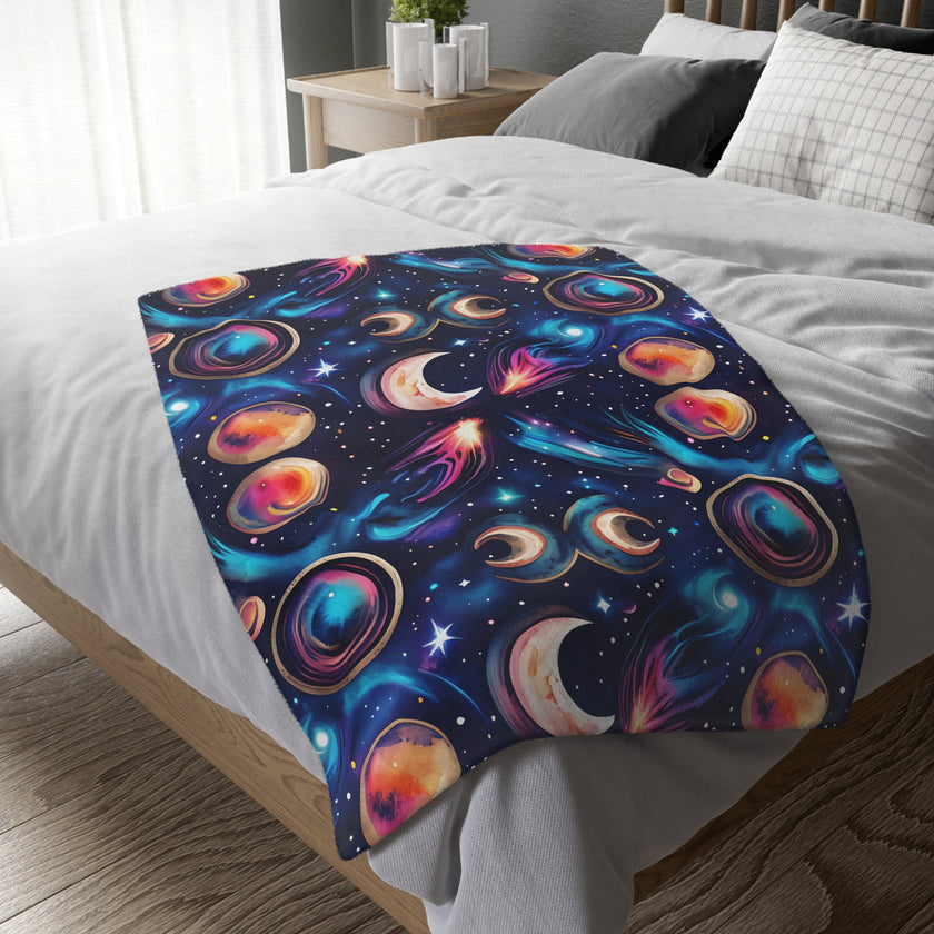 Space / Planet Velveteen Microfiber Blanket (Two-sided print)