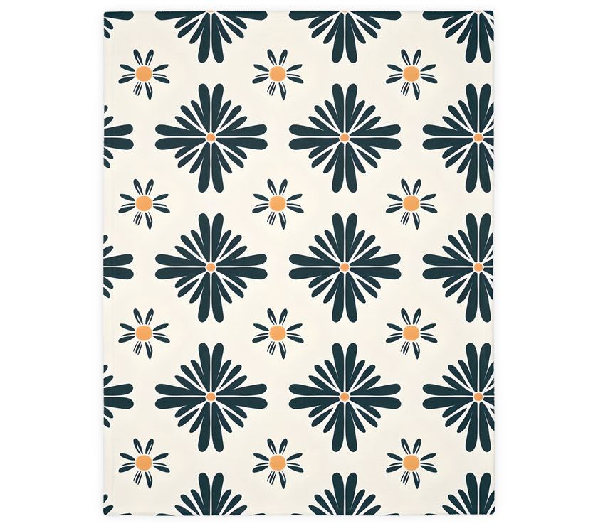 Green and White Floral Velveteen Microfiber Blanket (Two-sided print)