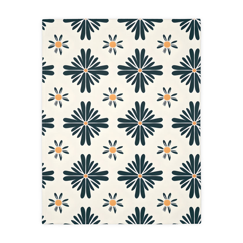 Green and White Floral Velveteen Microfiber Blanket (Two-sided print)