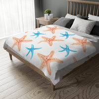 Blue Orange Ocean Sea Star Fish Velveteen Microfiber Blanket (Two-sided print)