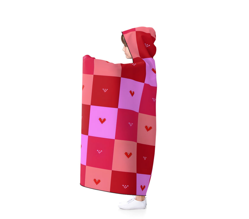 Cozy Valentine's Hooded Blanket, Perfect for Snuggling, Gift for Her, Warm Throw, Heart Pattern, Relaxing Chill Days