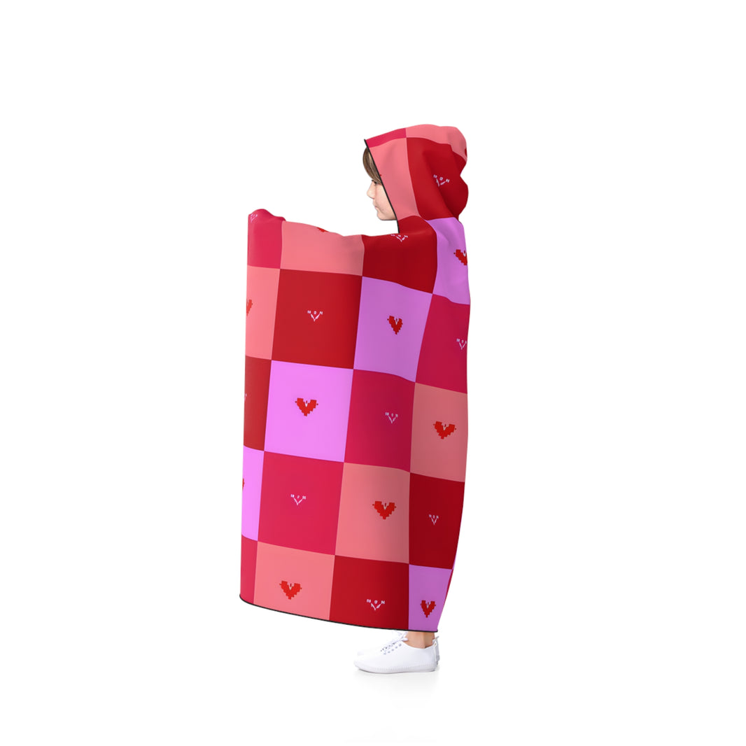 Cozy Valentine's Hooded Blanket, Perfect for Snuggling, Gift for Her, Warm Throw, Heart Pattern, Relaxing Chill Days