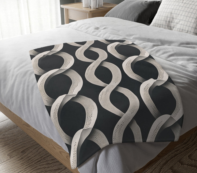 Black and White Wavey Pattern Velveteen Microfiber Blanket (Two-sided print)