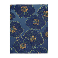 Blanket, Cozy Velveteen Microfiber Two-Sided Print Blue Floral Design - Throw, Bedding, Home Decor, Living Room Accent, Gift Idea