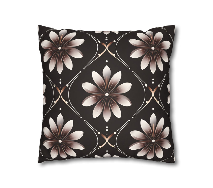 Black Floral Faux Suede Square Pillowcase