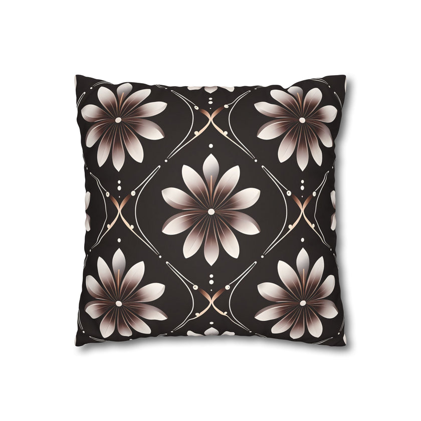 Black Floral Faux Suede Square Pillowcase