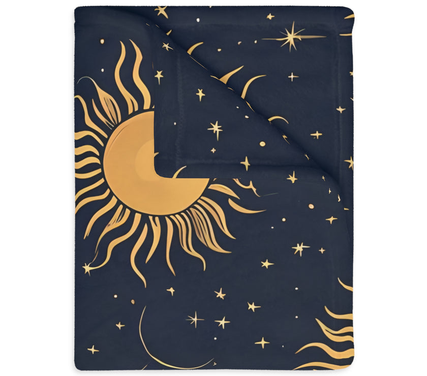 Sun Moon Stars Velveteen Microfiber Blanket (Two-sided print)