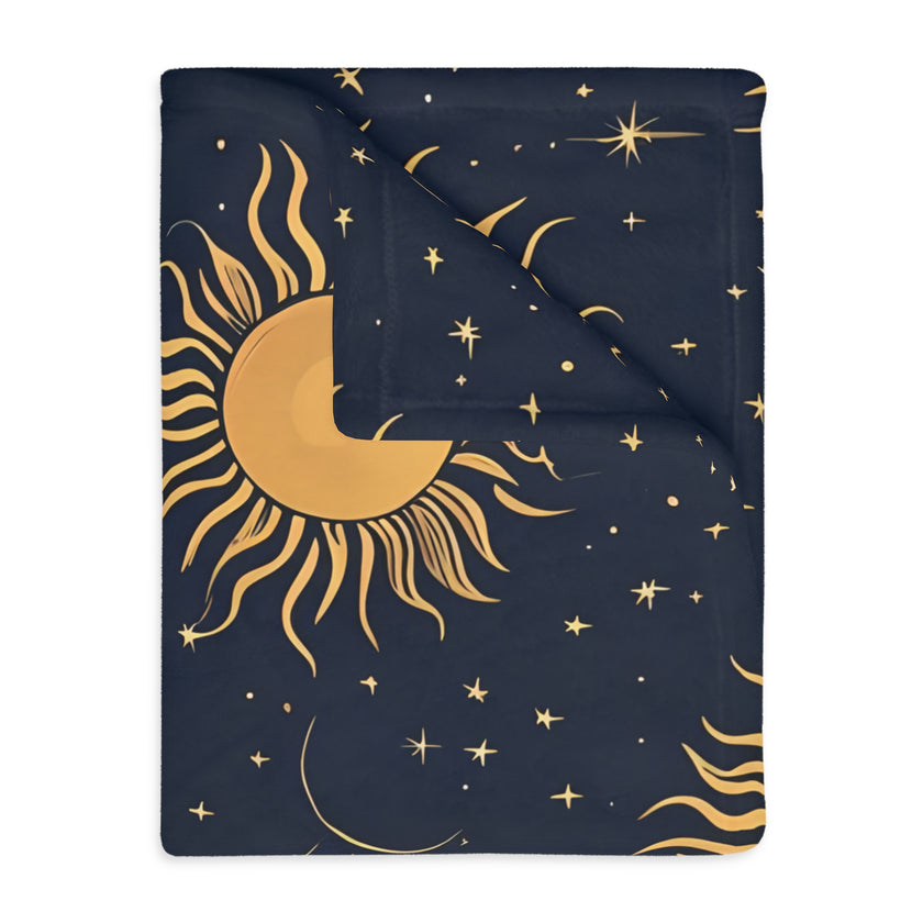 Sun Moon Stars Velveteen Microfiber Blanket (Two-sided print)