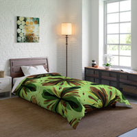 Eco-Friendly Floral Comforter, Nature-Inspired Bedding, Cozy Home Decor, Gift for Plant Lovers, Green and Brown Design