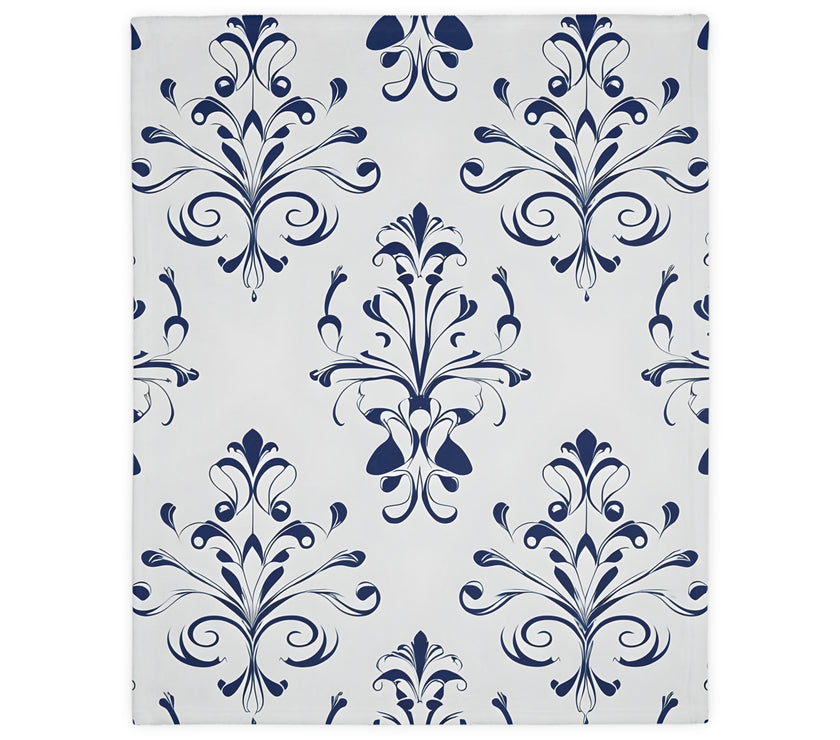 Velveteen Blanket, Blue Floral Print, Soft Throw for Home and Living Room Decor - Microfiber Reversible Couch Cover, Cozy Bedding, Floral