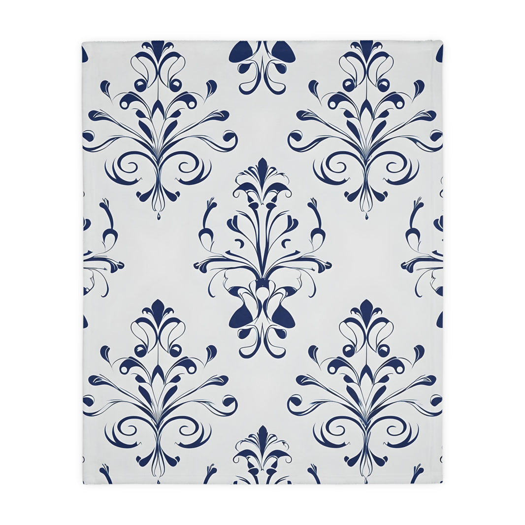 Velveteen Blanket, Blue Floral Print, Soft Throw for Home and Living Room Decor - Microfiber Reversible Couch Cover, Cozy Bedding, Floral