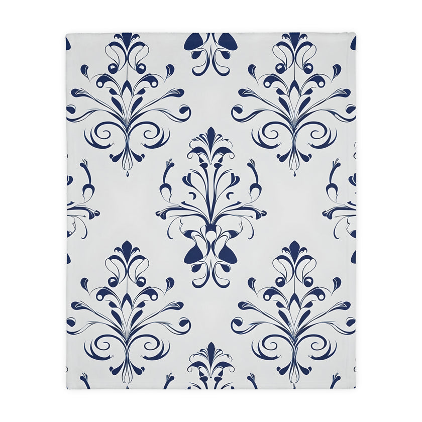 Velveteen Blanket, Blue Floral Print, Soft Throw for Home and Living Room Decor - Microfiber Reversible Couch Cover, Cozy Bedding, Floral