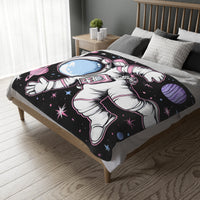 Kids Blanket, Astronaut Spaceman Print, Two-Sided Velveteen Microfiber Throw, Children's Bedroom Decor, Outer Space Theme Bedding, Galaxy