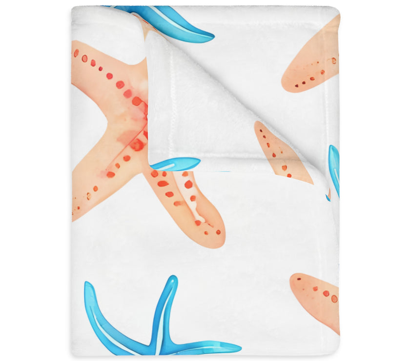 Blue Orange Ocean Sea Star Fish Velveteen Microfiber Blanket (Two-sided print)