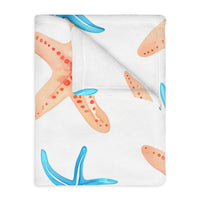 Blue Orange Ocean Sea Star Fish Velveteen Microfiber Blanket (Two-sided print)