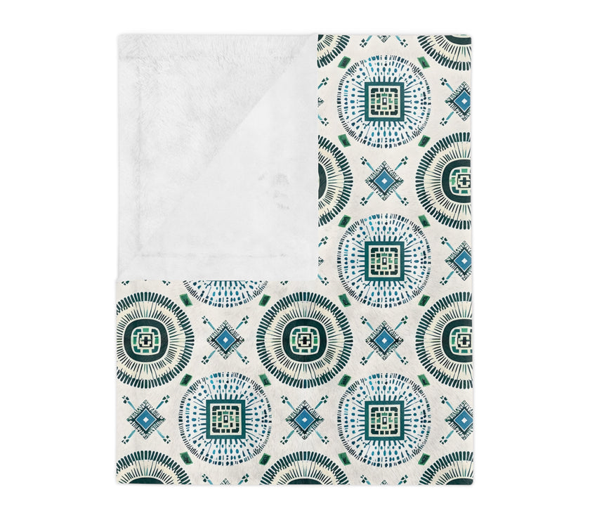 Blue and White Velveteen Microfiber Blanket