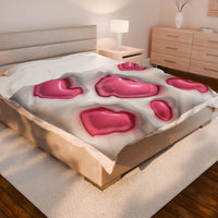 Velveteen Plush Blanket - Pink Heart Plush Blanket, Soft Throw Blanket, Heart Pattern Bedding, Cozy Fleece Blanket, Valentine's Day Gift
