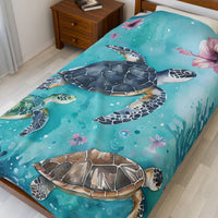 Velveteen Plush Blanket, Sea Turtle Kids Blanket, Kids Bedding, Ocean Themed Blanket, Children's Throw Blanket, Coastal Nursery Decor