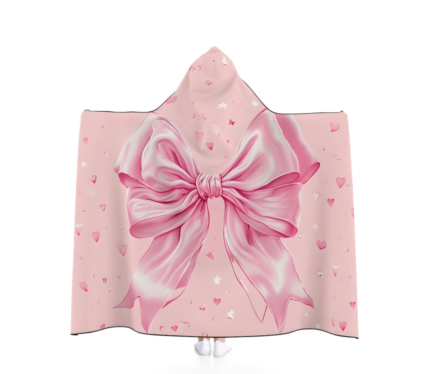 Cozy Pink Bow Hooded Blanket | Cute Gift for Her, Valentine's Day, Stay Warm, Kid's Party, Home Decor, Elegant