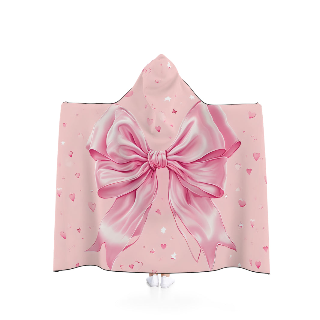Cozy Pink Bow Hooded Blanket | Cute Gift for Her, Valentine's Day, Stay Warm, Kid's Party, Home Decor, Elegant
