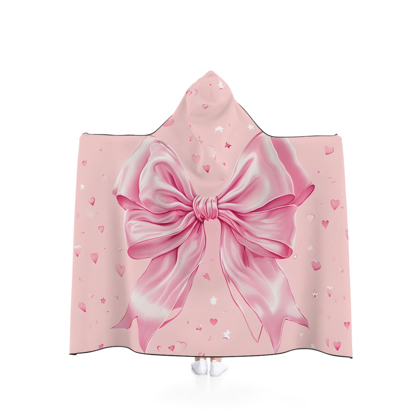 Cozy Pink Bow Hooded Blanket | Cute Gift for Her, Valentine's Day, Stay Warm, Kid's Party, Home Decor, Elegant