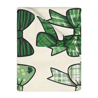 Velveteen Microfiber Blanket, Green Bow Blanket. Double-Sided Print, Soft Plush Throw for Cozy Nights, Christmas Blanket. Holiday Gift Idea,