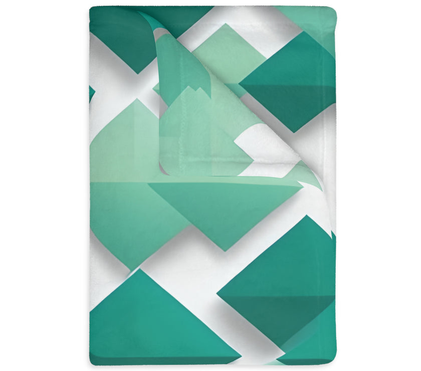 Green and White Grid Velveteen Microfiber Blanket (Two-sided print)