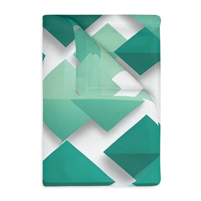 Green and White Grid Velveteen Microfiber Blanket (Two-sided print)
