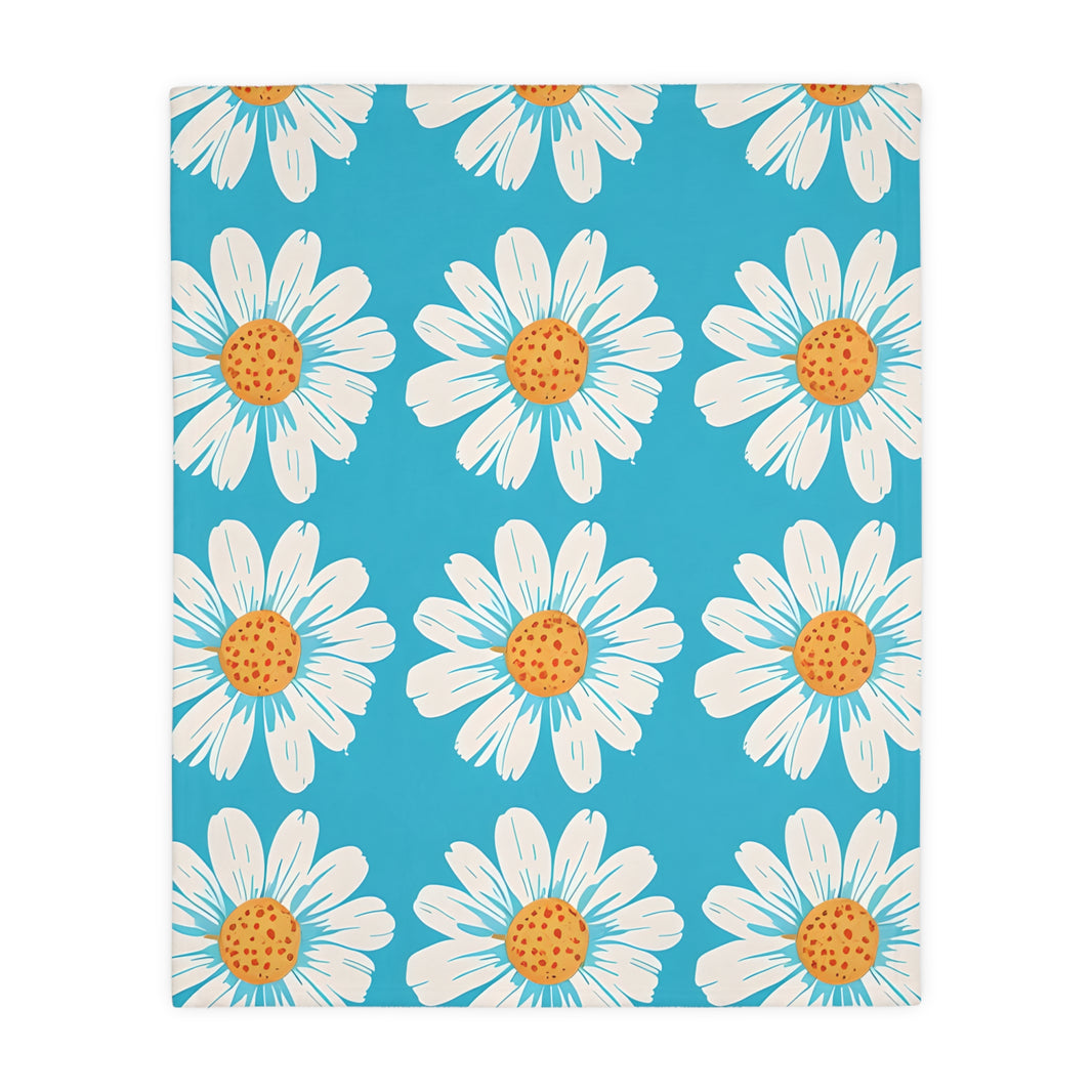Velveteen Microfiber Blanket, White Daises on Blue Blanket, Floral Throw Blanket, Cozy Couch Blanket, Gift for Her, Home Decor Accent