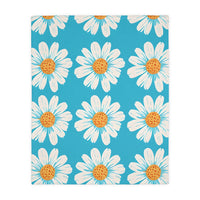 Velveteen Microfiber Blanket, White Daises on Blue Blanket, Floral Throw Blanket, Cozy Couch Blanket, Gift for Her, Home Decor Accent