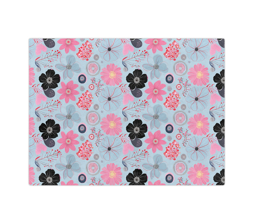 Blue, Pink Floral Velveteen Microfiber Blanket