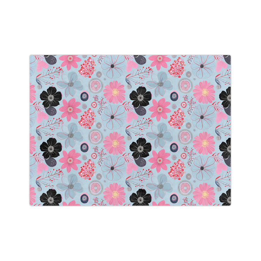 Blue, Pink Floral Velveteen Microfiber Blanket