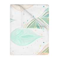 Velveteen Microfiber Blanket, Green Pink Leaf Blanket - Soft Plush Throw, Cozy Winter Bedding, Botanical Home Decor, Gift for Nature Lover,