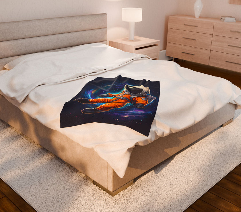 Space Astronaut Velveteen Plush Blanket - Galaxy Nebula Universe Stars, Outer Space Throw, Celestial Bedroom Decor, Gift for Space
