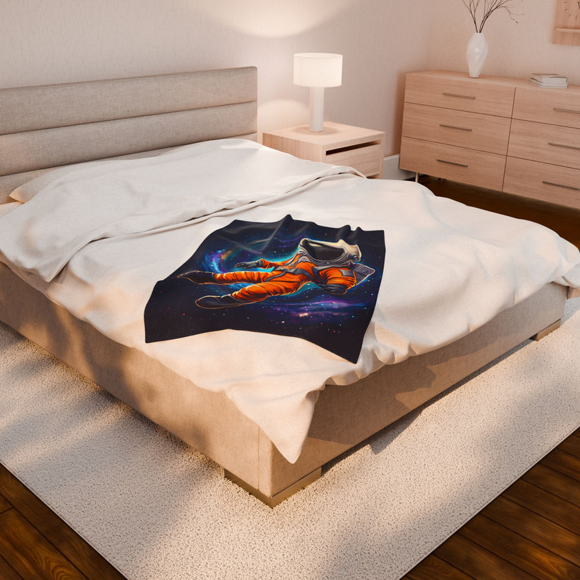 Space Astronaut Velveteen Plush Blanket - Galaxy Nebula Universe Stars, Outer Space Throw, Celestial Bedroom Decor, Gift for Space