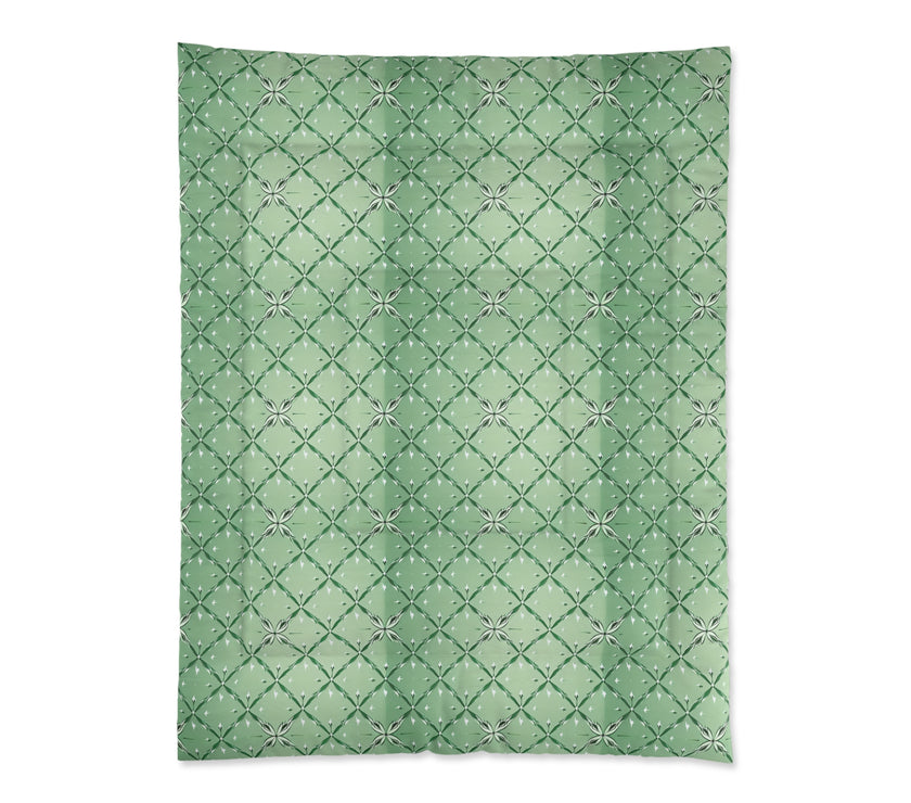 Botanical Green Quilt Comforter, Cozy Floral Pattern Blanket for Bedroom, Spring Decor, Home Warmth, Gift for Her