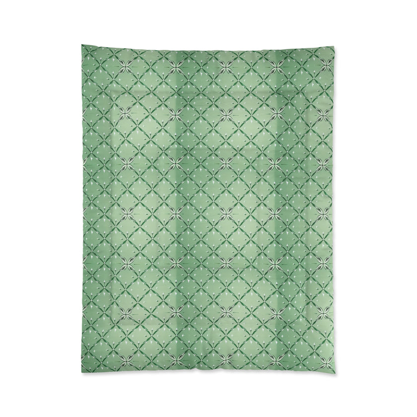 Botanical Green Quilt Comforter, Cozy Floral Pattern Blanket for Bedroom, Spring Decor, Home Warmth, Gift for Her