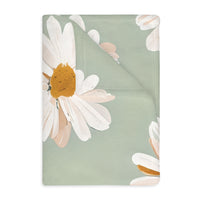 Velveteen Microfiber Blanket, White Daisies on Green - Floral Throw, Botanical Home Decor, Cozy Bedding, Gift for Nature Lovers, Double