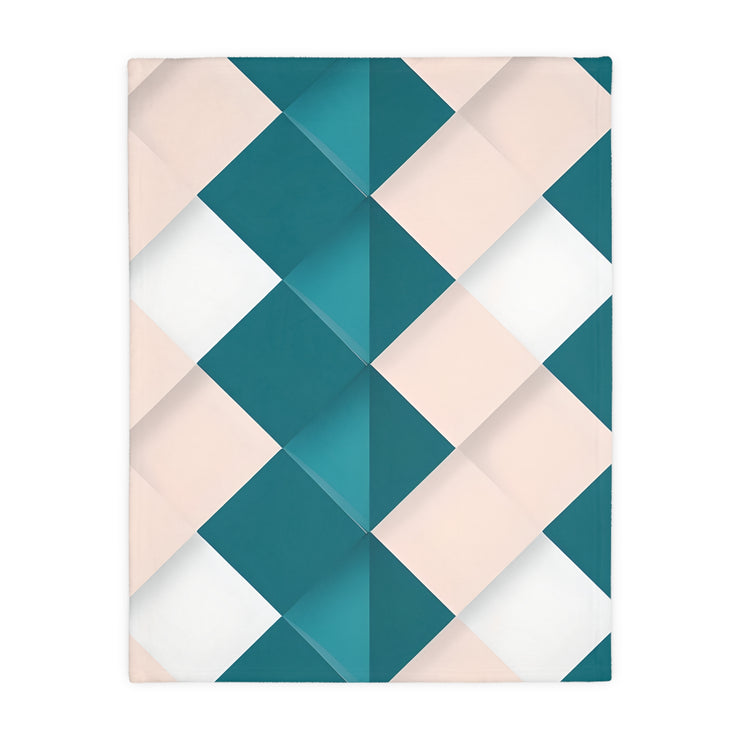 Blue and Pink Grid Velveteen Microfiber Blanket (Two-sided print)