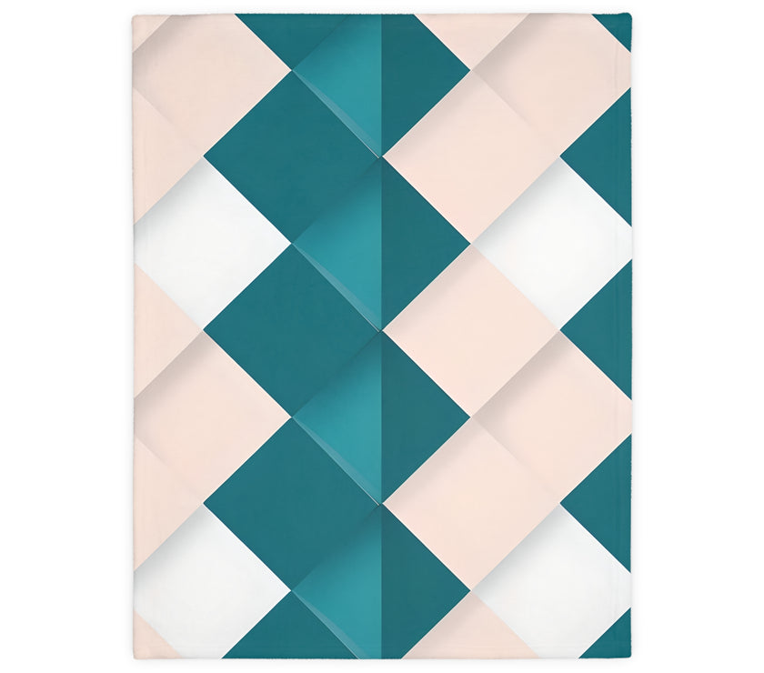 Blue and Pink Grid Velveteen Microfiber Blanket (Two-sided print)