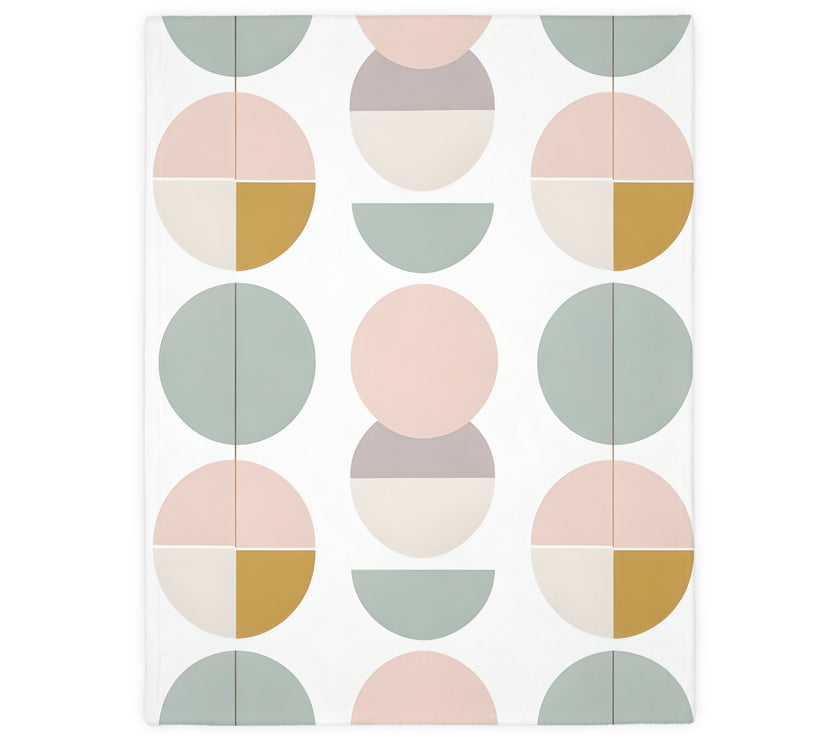 Velveteen Blanket, Pink White Grey Circle Graphic Design, Soft Cozy Throw, Warm Bedspread, Home Decor Accent, Gift for Her, Dorm Room