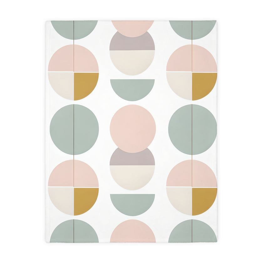 Velveteen Blanket, Pink White Grey Circle Graphic Design, Soft Cozy Throw, Warm Bedspread, Home Decor Accent, Gift for Her, Dorm Room
