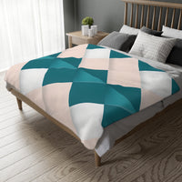 Blue and Pink Grid Velveteen Microfiber Blanket (Two-sided print)